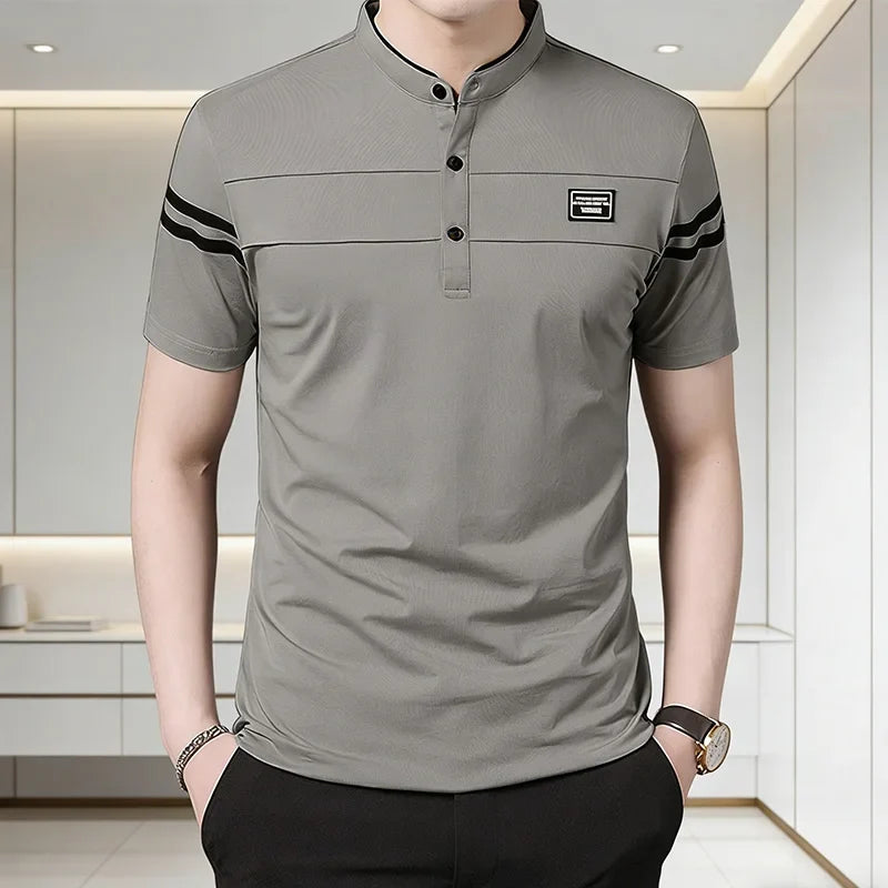 Mandarin Collar Cotton Polo Shirt