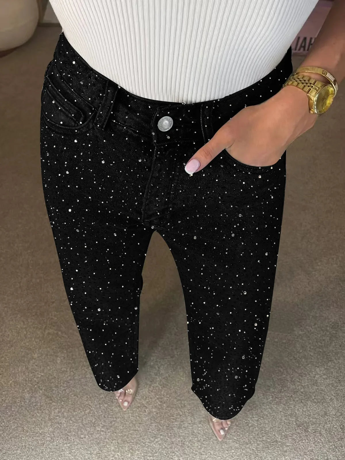 ELENA | JEANS DENIM CON STRASS