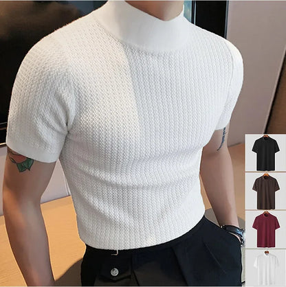 Textured High Neck T-Shirt