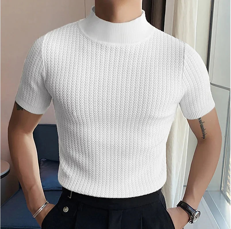 Textured High Neck T-Shirt