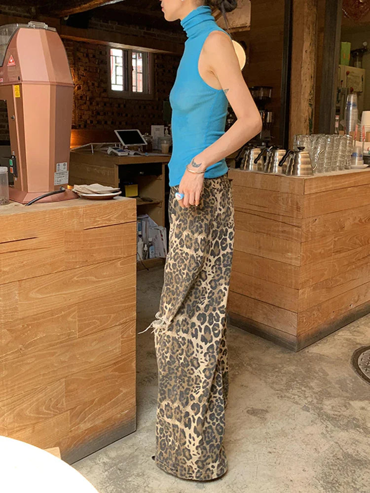 DANIELA | JEANS PALAZZO LEOPARDO DESGASTADOS