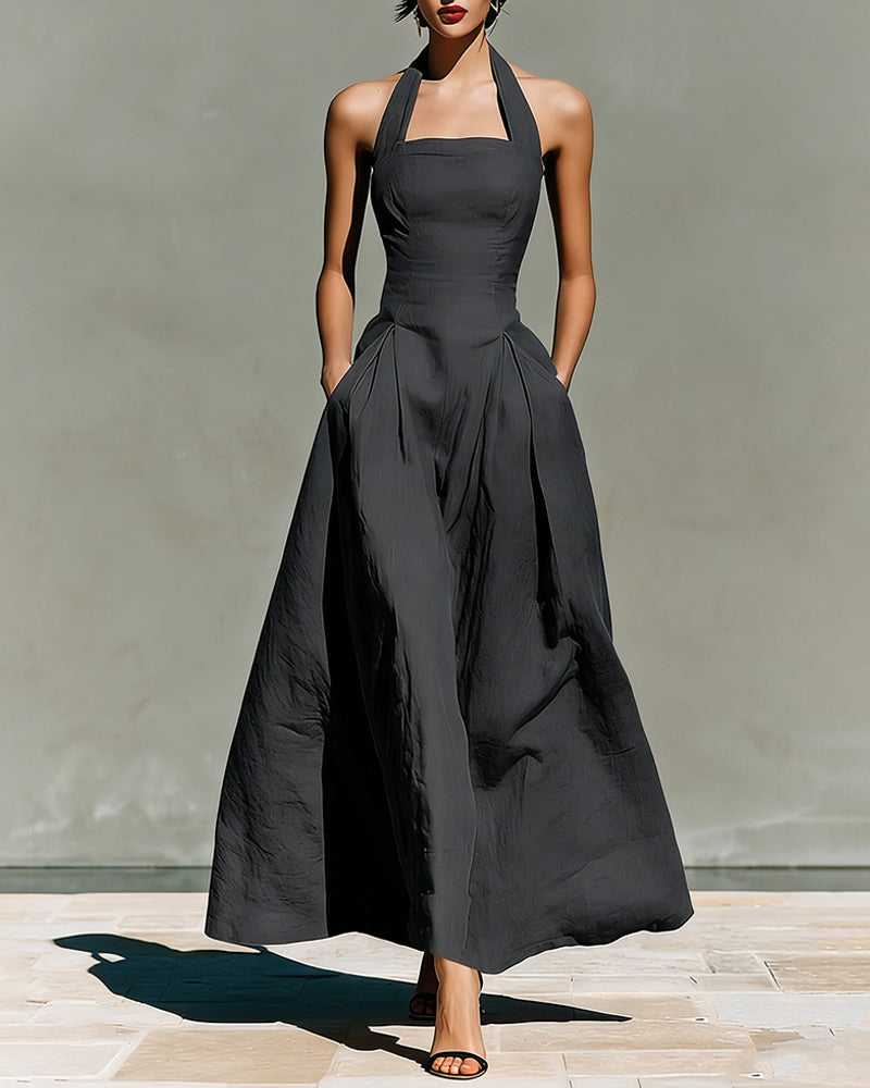 Colette | Vestido de Algodón y Lino con Cuello Halter, Estilo Retro