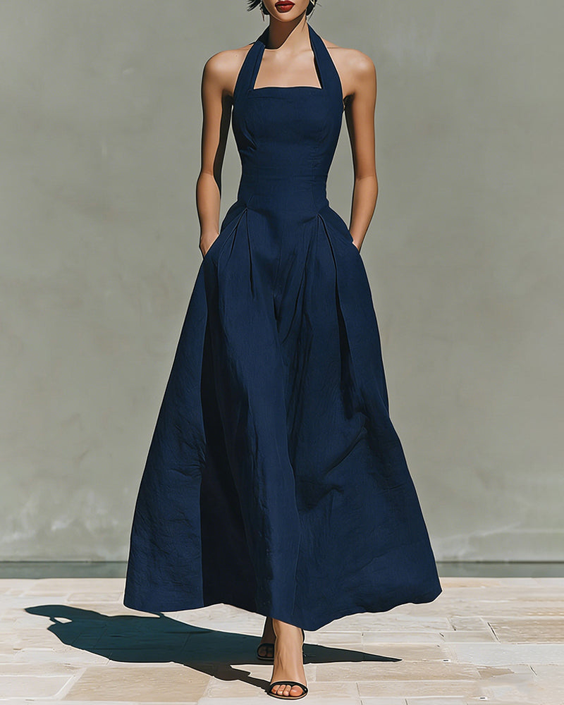 Colette | Vestido de Algodón y Lino con Cuello Halter, Estilo Retro