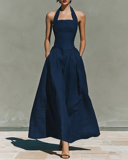 Colette | Vestido de Algodón y Lino con Cuello Halter, Estilo Retro