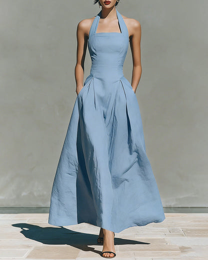 Colette | Vestido de Algodón y Lino con Cuello Halter, Estilo Retro