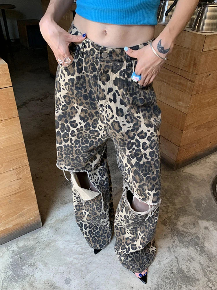 DANIELA | JEANS PALAZZO LEOPARDO DESGASTADOS