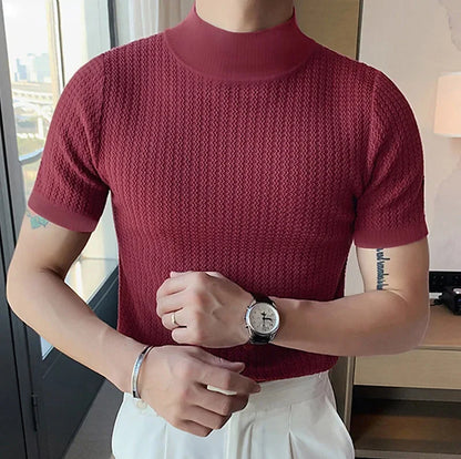 Textured High Neck T-Shirt
