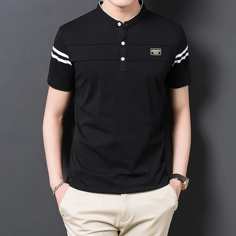 Mandarin Collar Cotton Polo Shirt