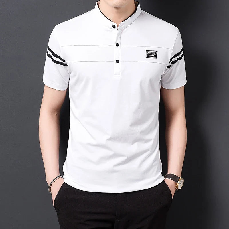 Mandarin Collar Cotton Polo Shirt