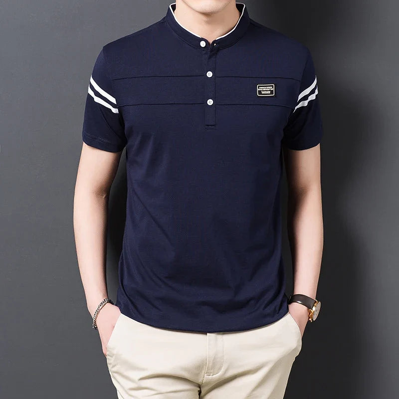Mandarin Collar Cotton Polo Shirt