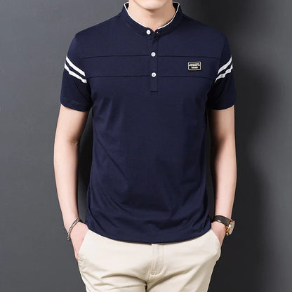 Mandarin Collar Cotton Polo Shirt