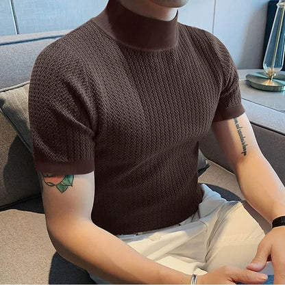 Textured High Neck T-Shirt
