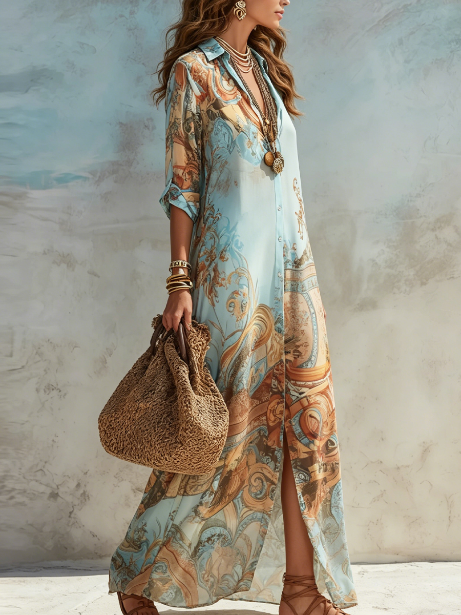 Marguerite | Vestido Maxi de Flores Azules