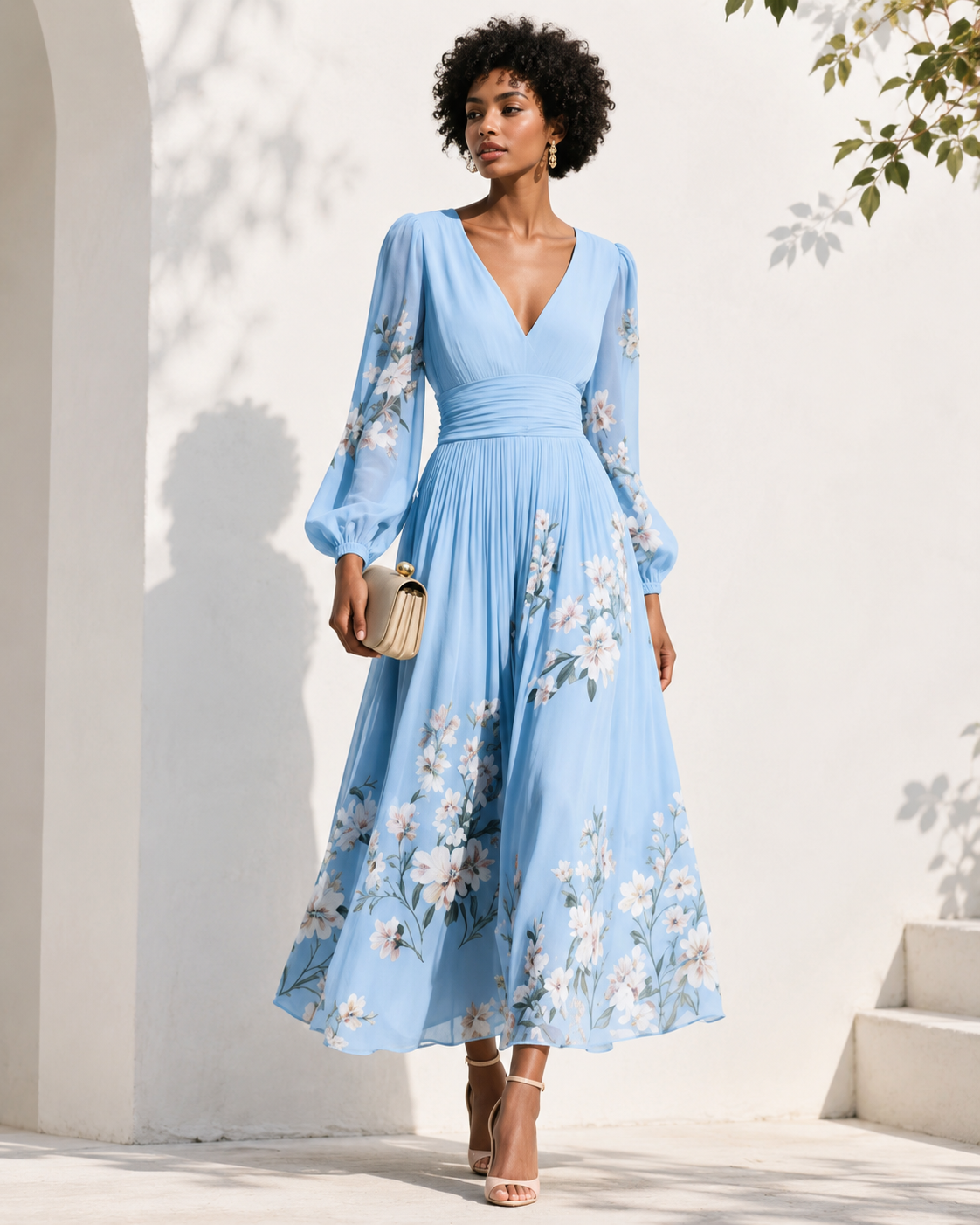 Vestido Maxi de Gasa Verde Menta con Escote en V