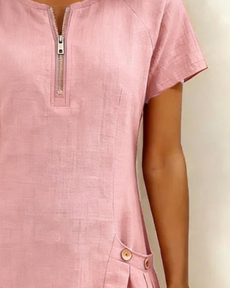 Linda | Vestido de Algodón con Bolsillo de Cremallera