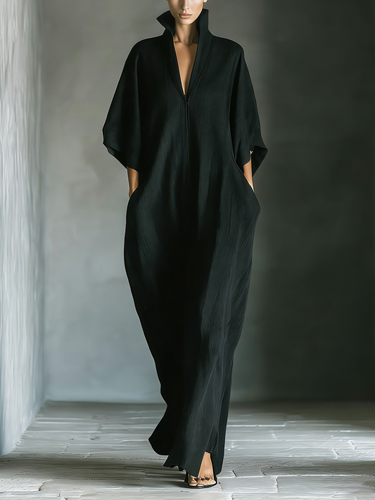 Costanza | Vestido Maxi Negro con Mangas Kimono y Escote en V