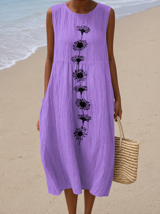 Emma | Vestido Midi Floral Violeta Sin Mangas