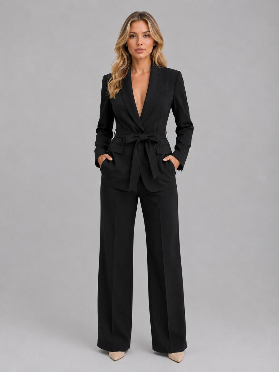 Genziana | Conjunto de Dos Piezas con Blazer de Cuello Chal y Cinturón