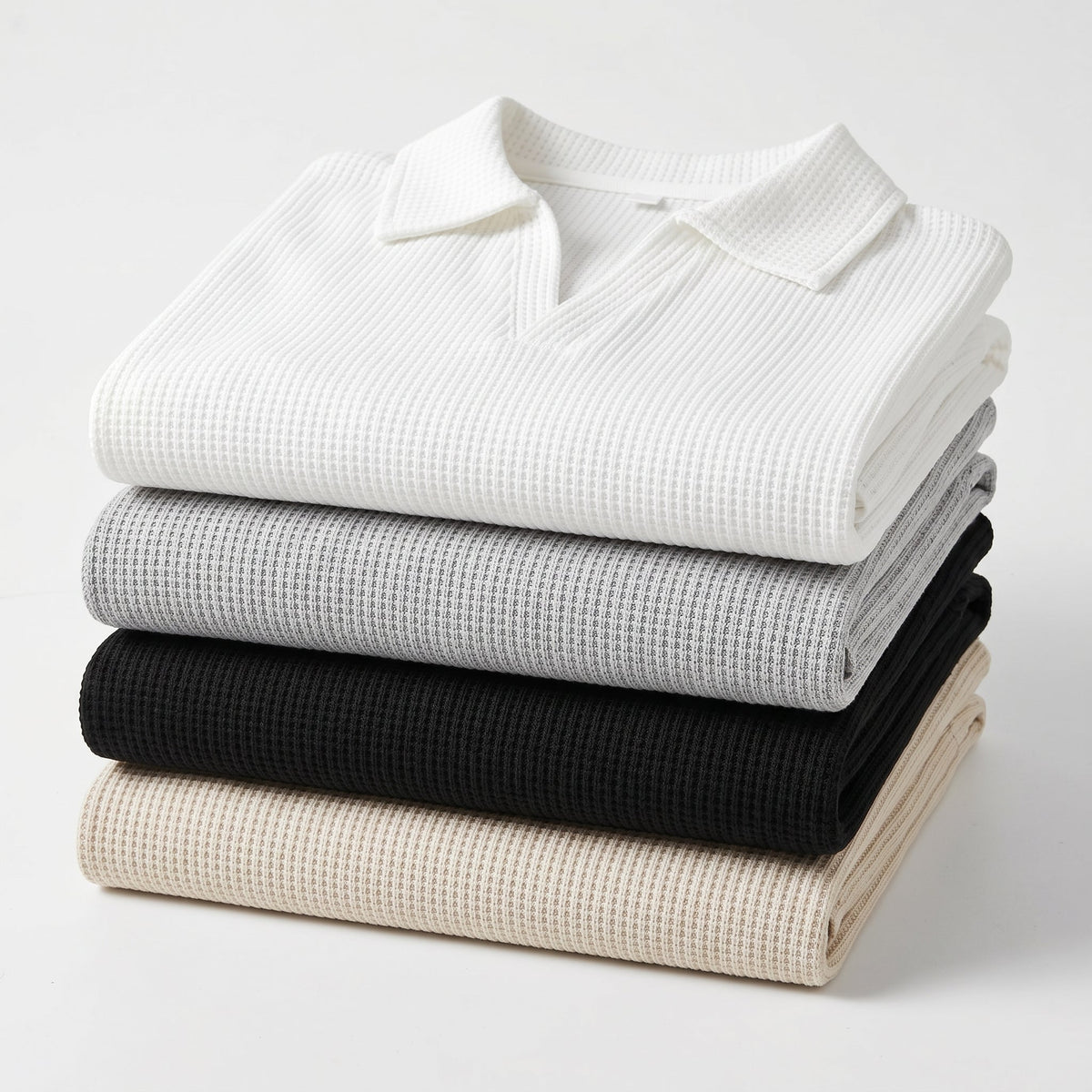 Polo in maglia a nido d'ape con scollo a V