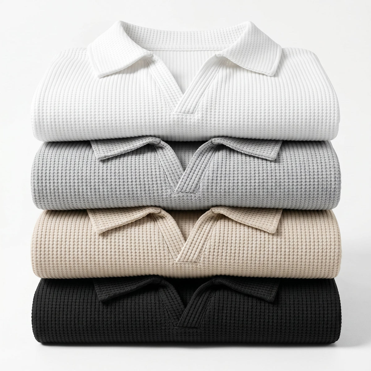 Polo in maglia a nido d'ape con scollo a V