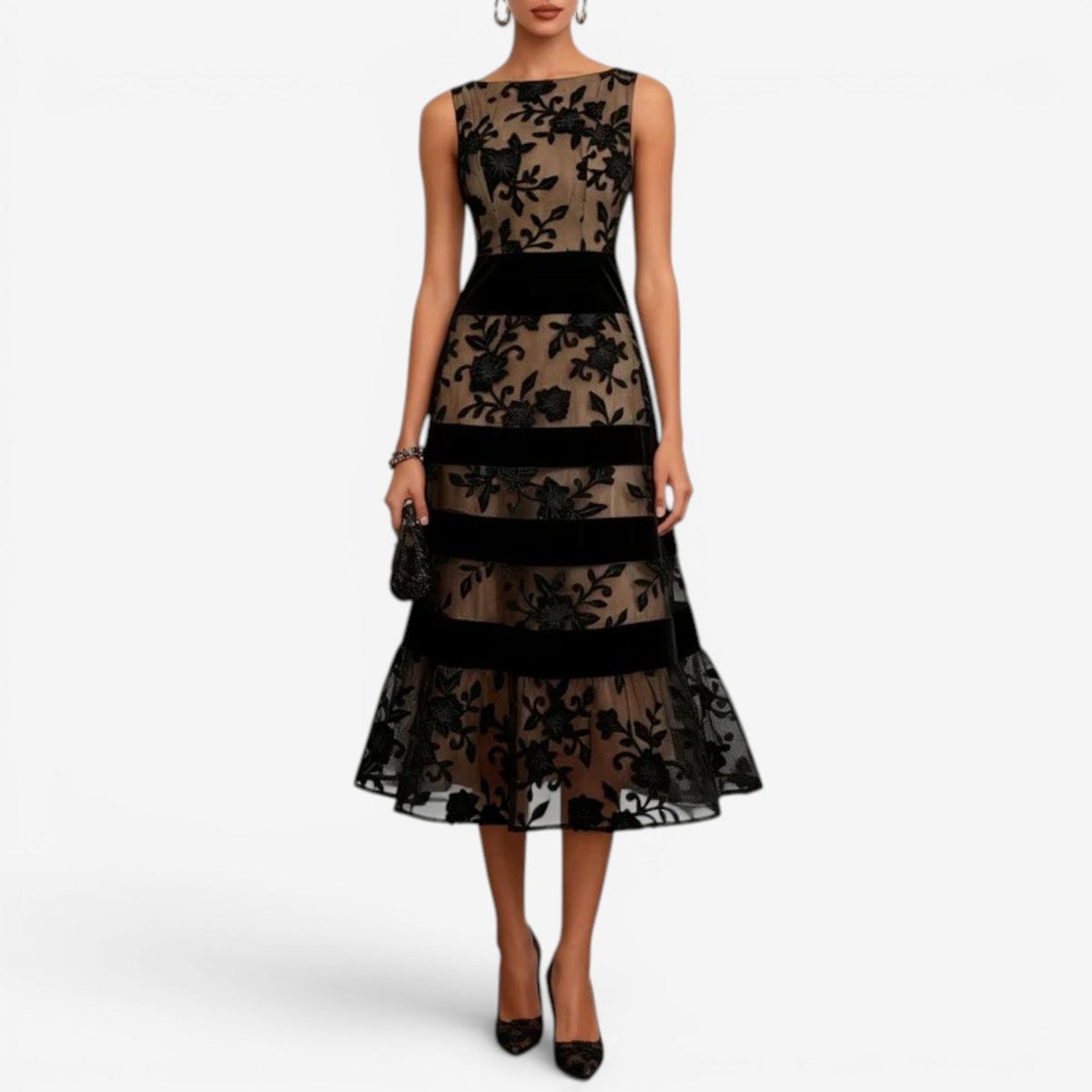Pria | Vestido Midi de Encaje Floral