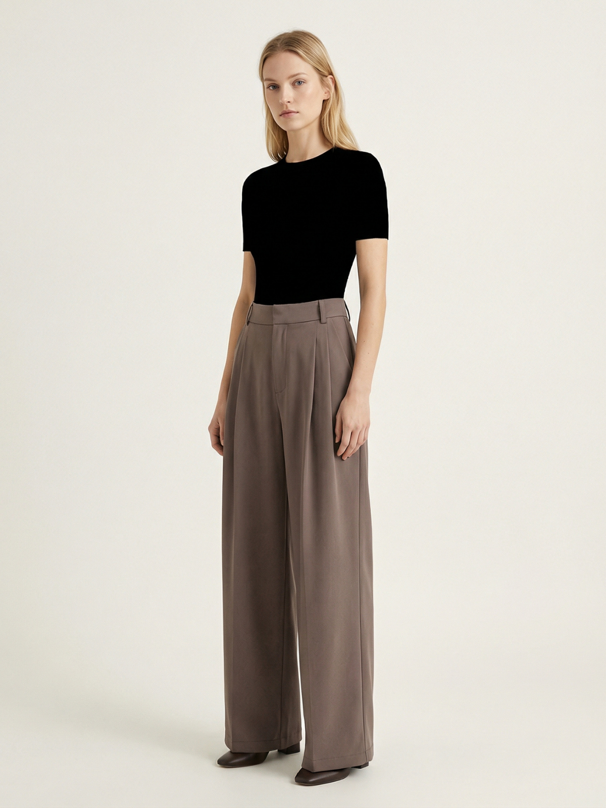 High-Rise Double-Pleat Wide-Leg Trousers