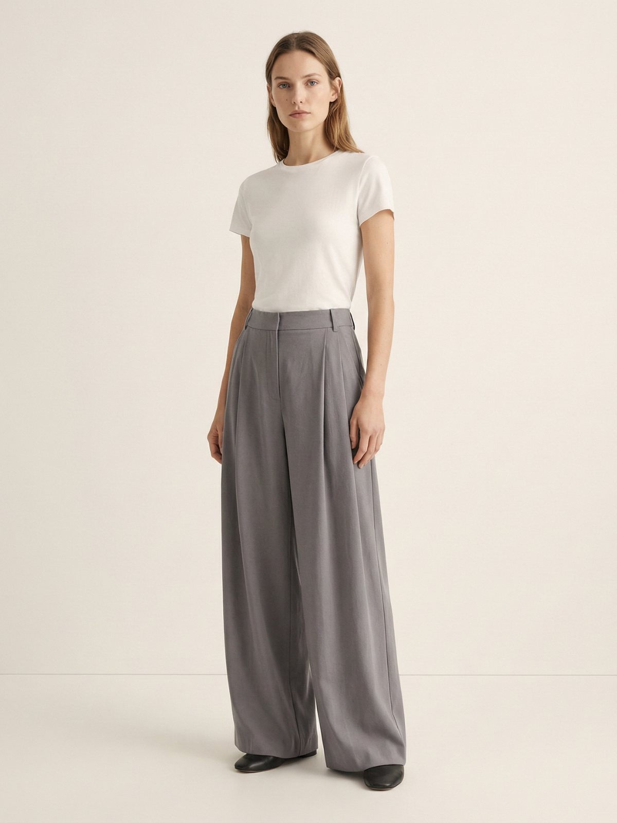 High-Rise Double-Pleat Wide-Leg Trousers