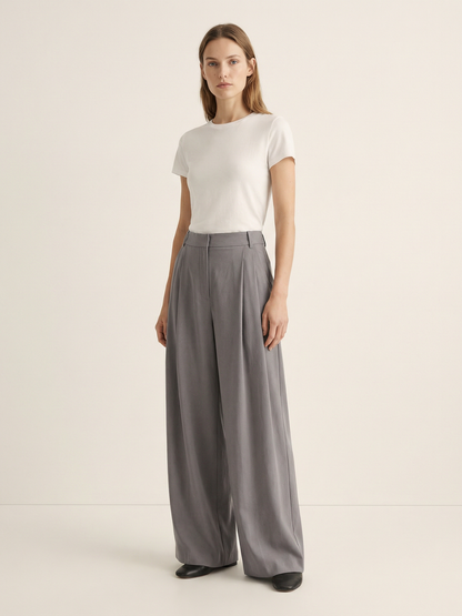 High-Rise Double-Pleat Wide-Leg Trousers
