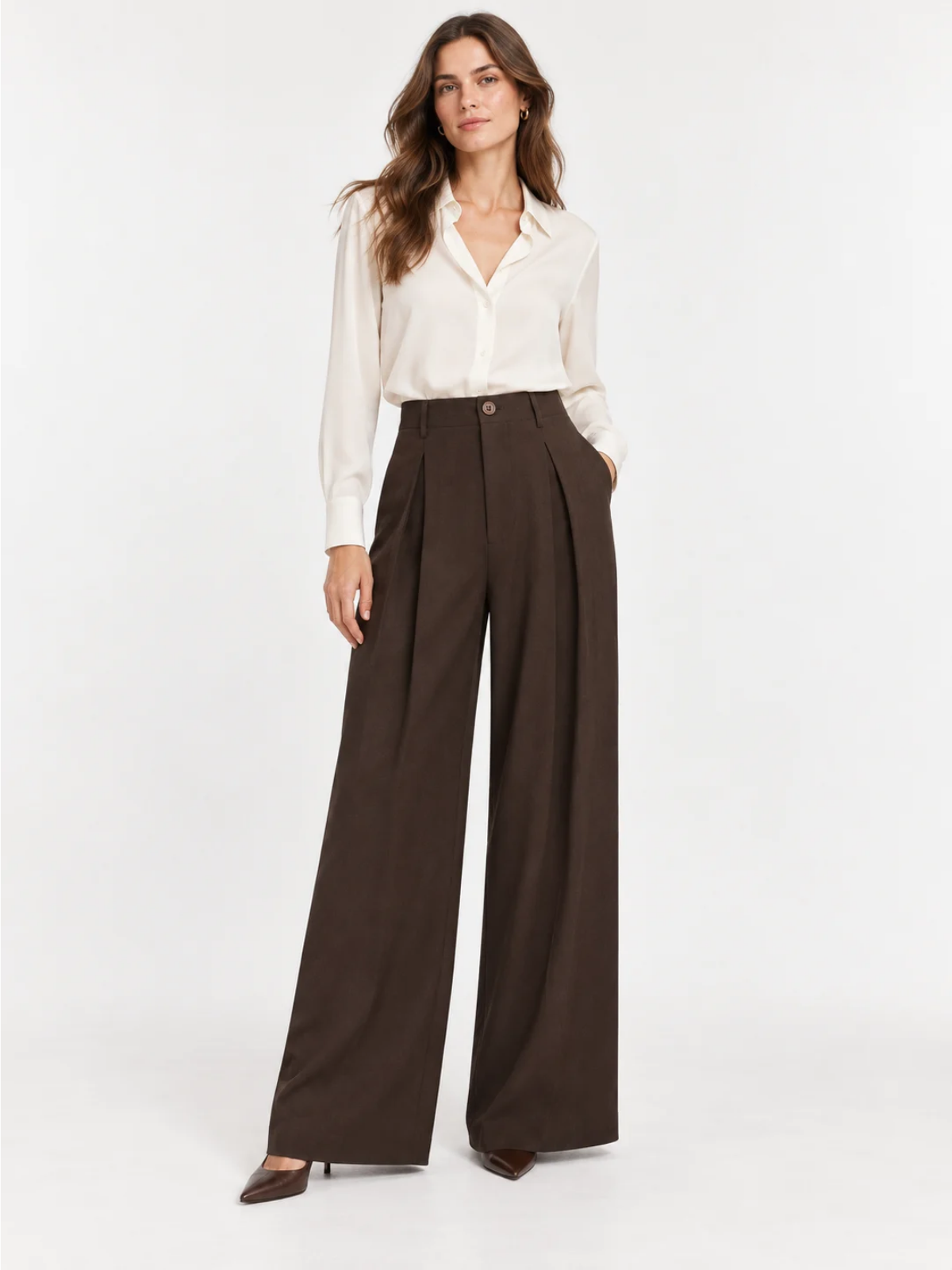 Pantalón Fluido de Pierna Ancha con Pliegues