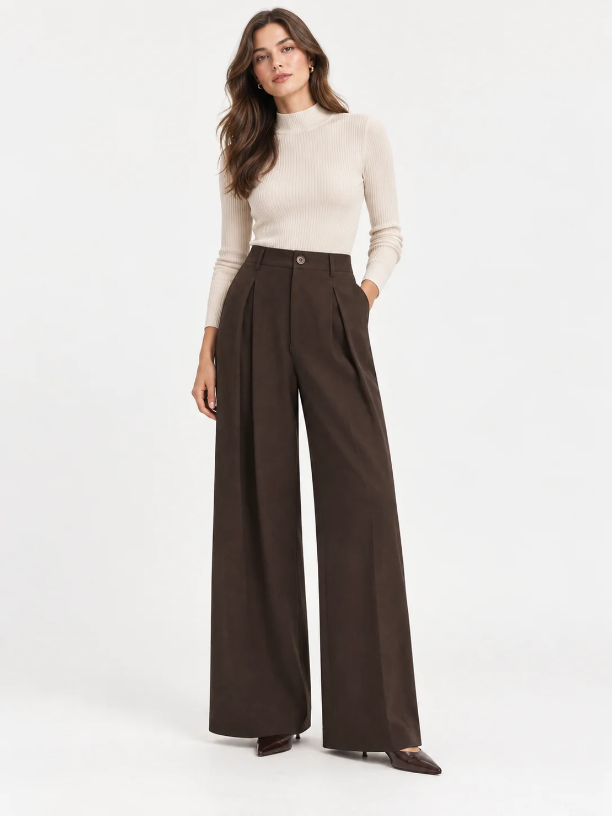 Pantalón Fluido de Pierna Ancha con Pliegues