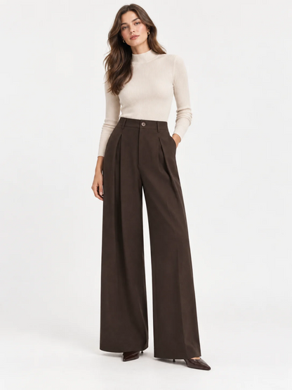 Pantalón Fluido de Pierna Ancha con Pliegues