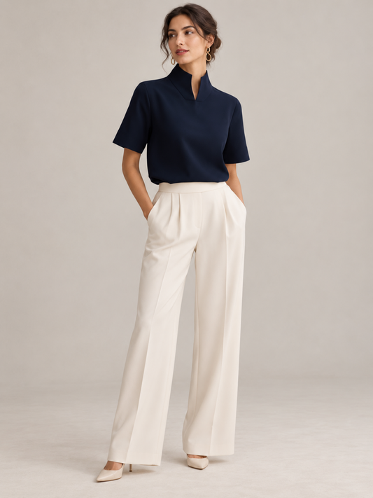 Blusa de Manga Corta con Cuello Alto