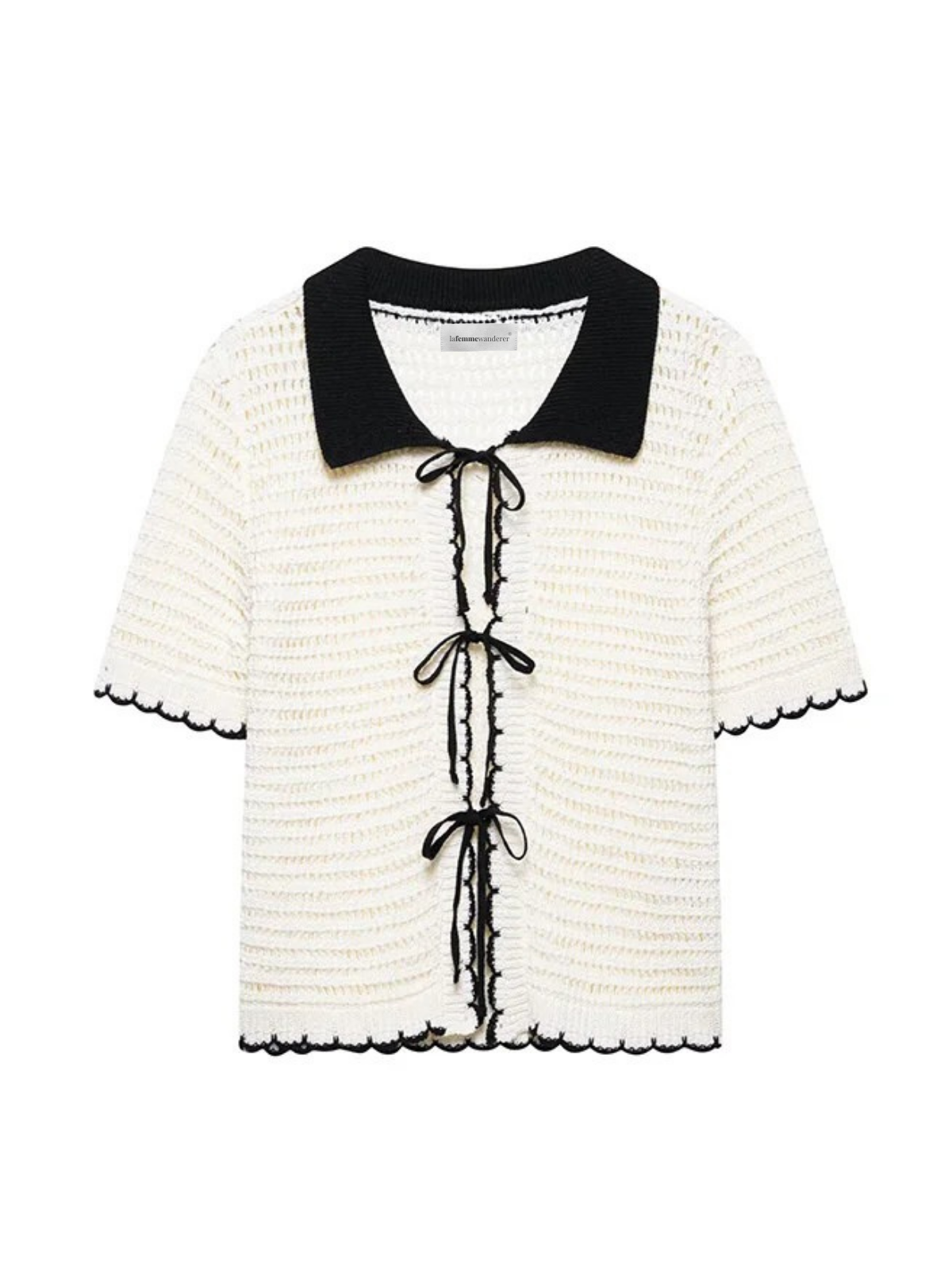 Jersey de Punto con Cuello de Solapa y Lazo