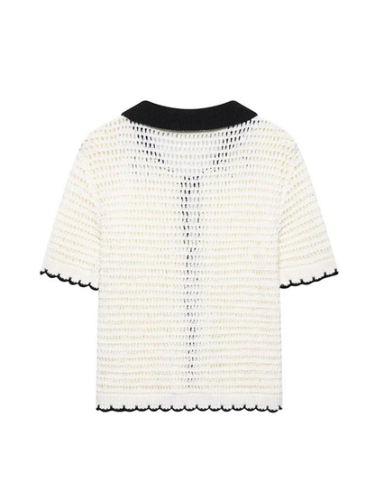 Jersey de Punto con Cuello de Solapa y Lazo