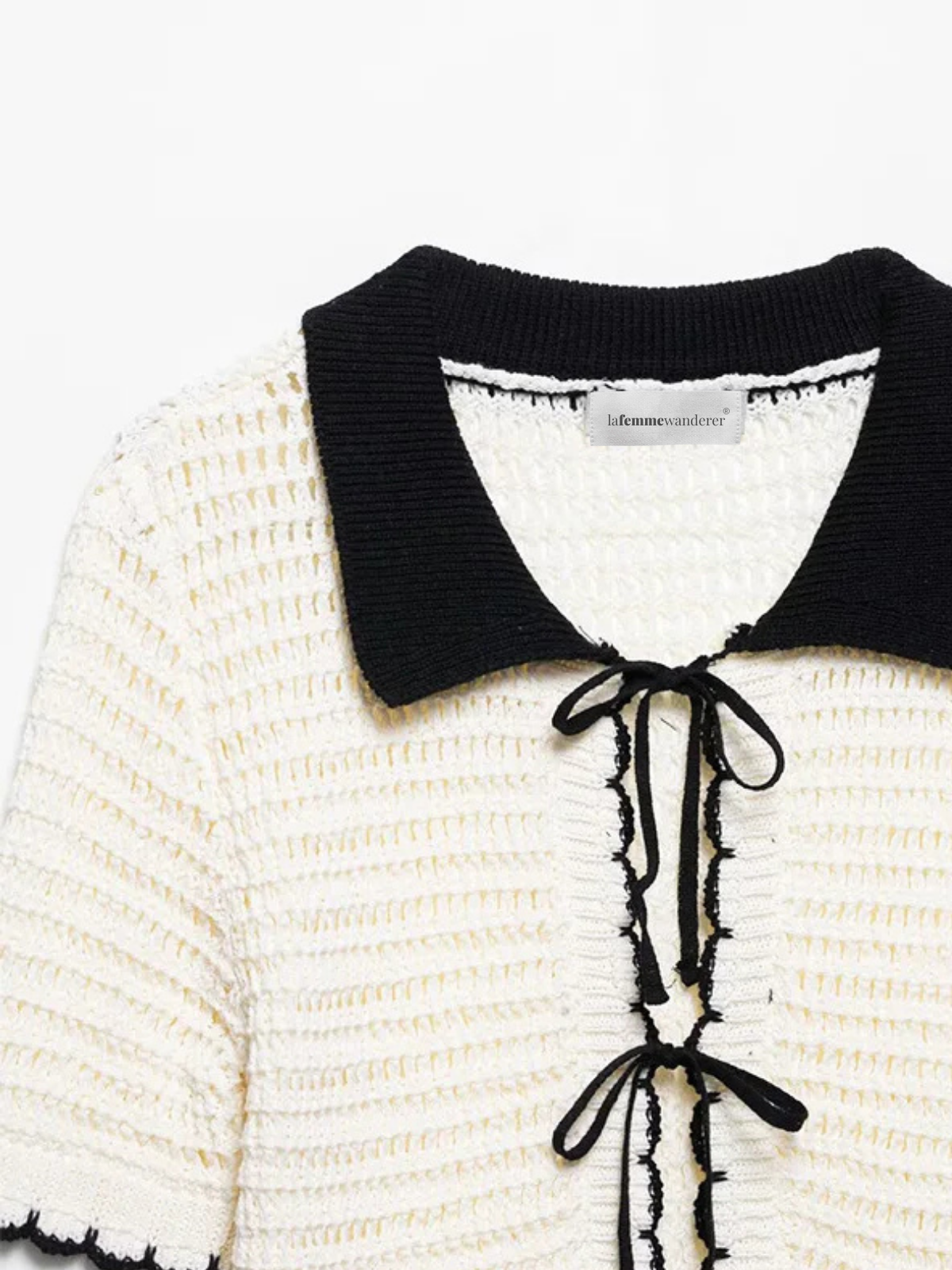 Jersey de Punto con Cuello de Solapa y Lazo