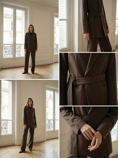 Completo da ufficio con giacca con revers e pantaloni marrone caffè