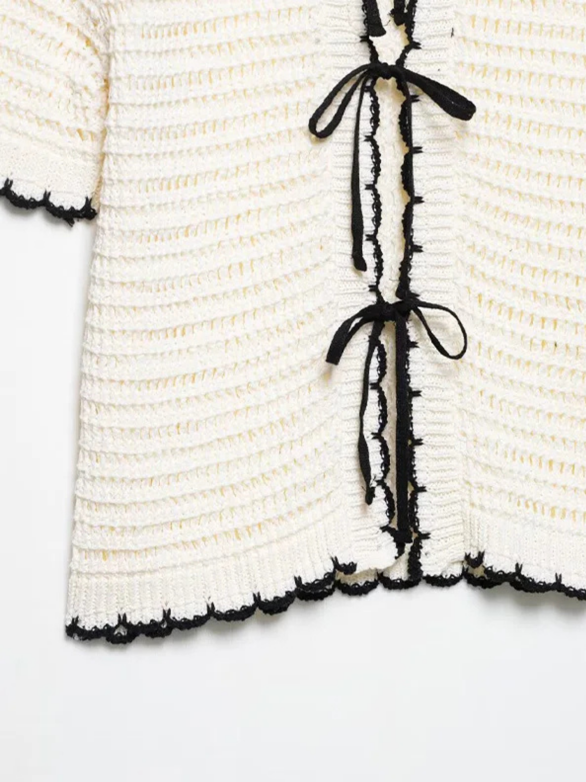 Jersey de Punto con Cuello de Solapa y Lazo