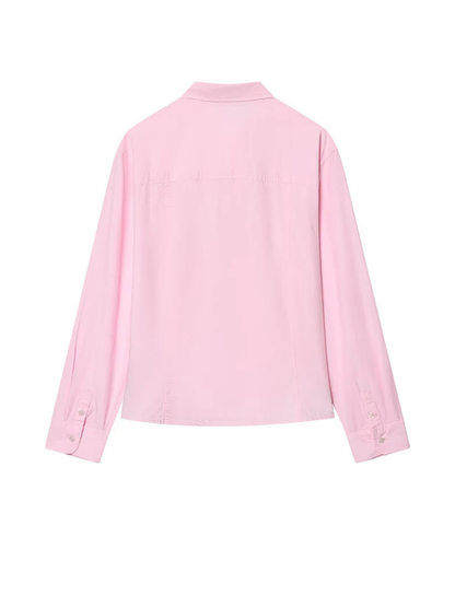 Camisa Rosa de Manga Larga con Cuello de Solapa
