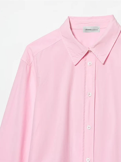 Camisa Rosa de Manga Larga con Cuello de Solapa