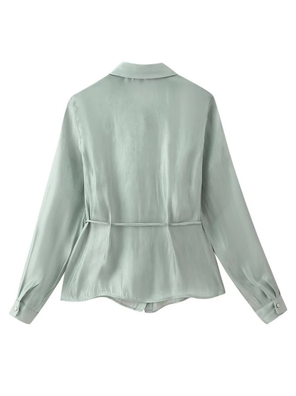 Blusa Semitransparente con Cuello de Solapa