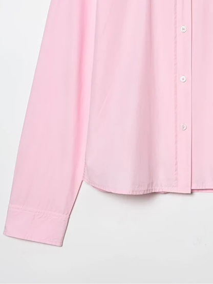 Camisa Rosa de Manga Larga con Cuello de Solapa