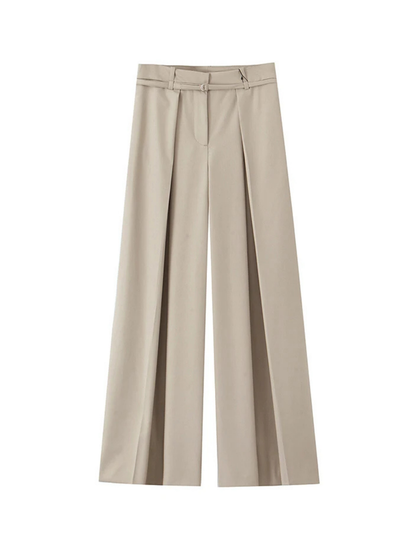 Wide-Leg Pleated Office Trousers with Belt