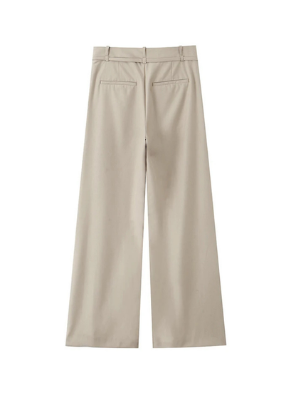 Wide-Leg Pleated Office Trousers with Belt