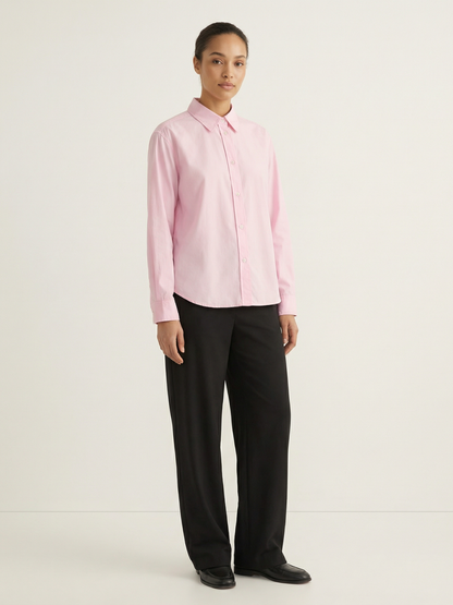 Camisa Rosa de Manga Larga con Cuello de Solapa