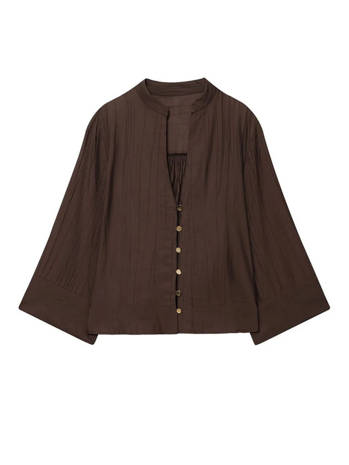 Blusa Abotonada con Cuello en V y Manga Ancha