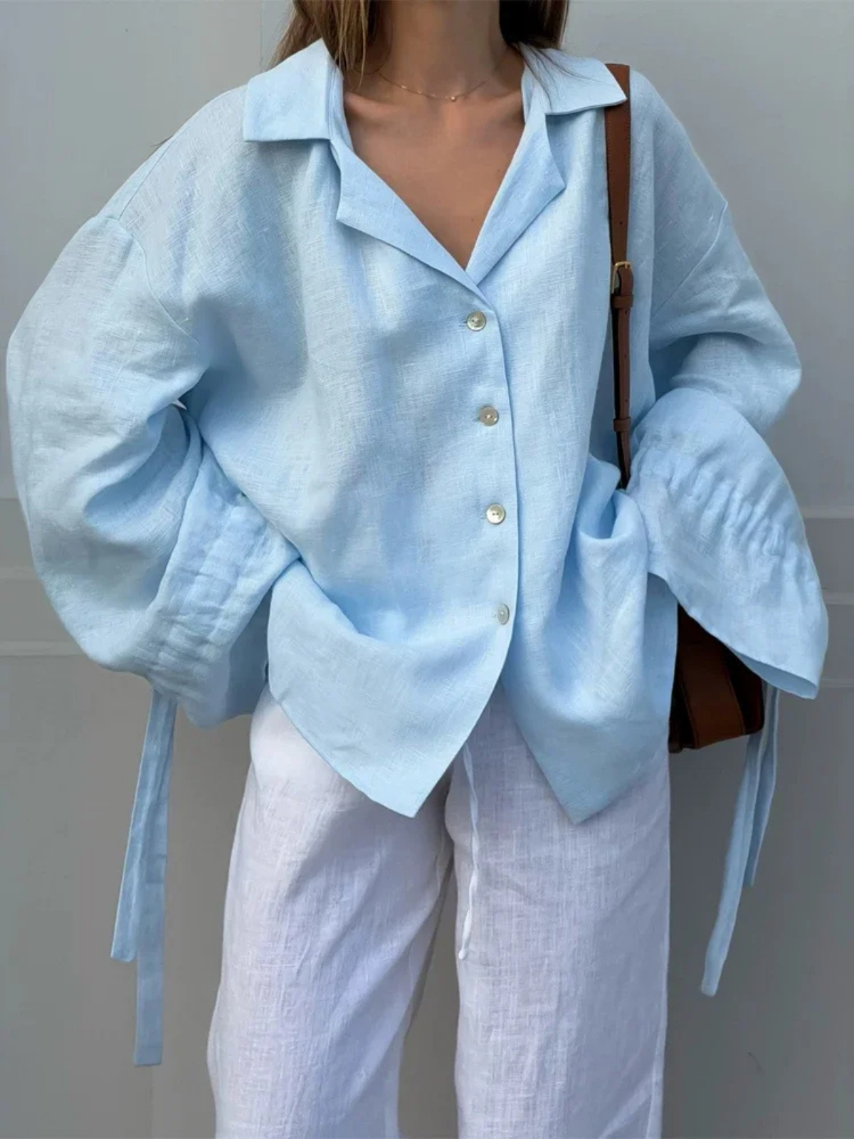 Camicia oversize azzurro a maniche lunghe