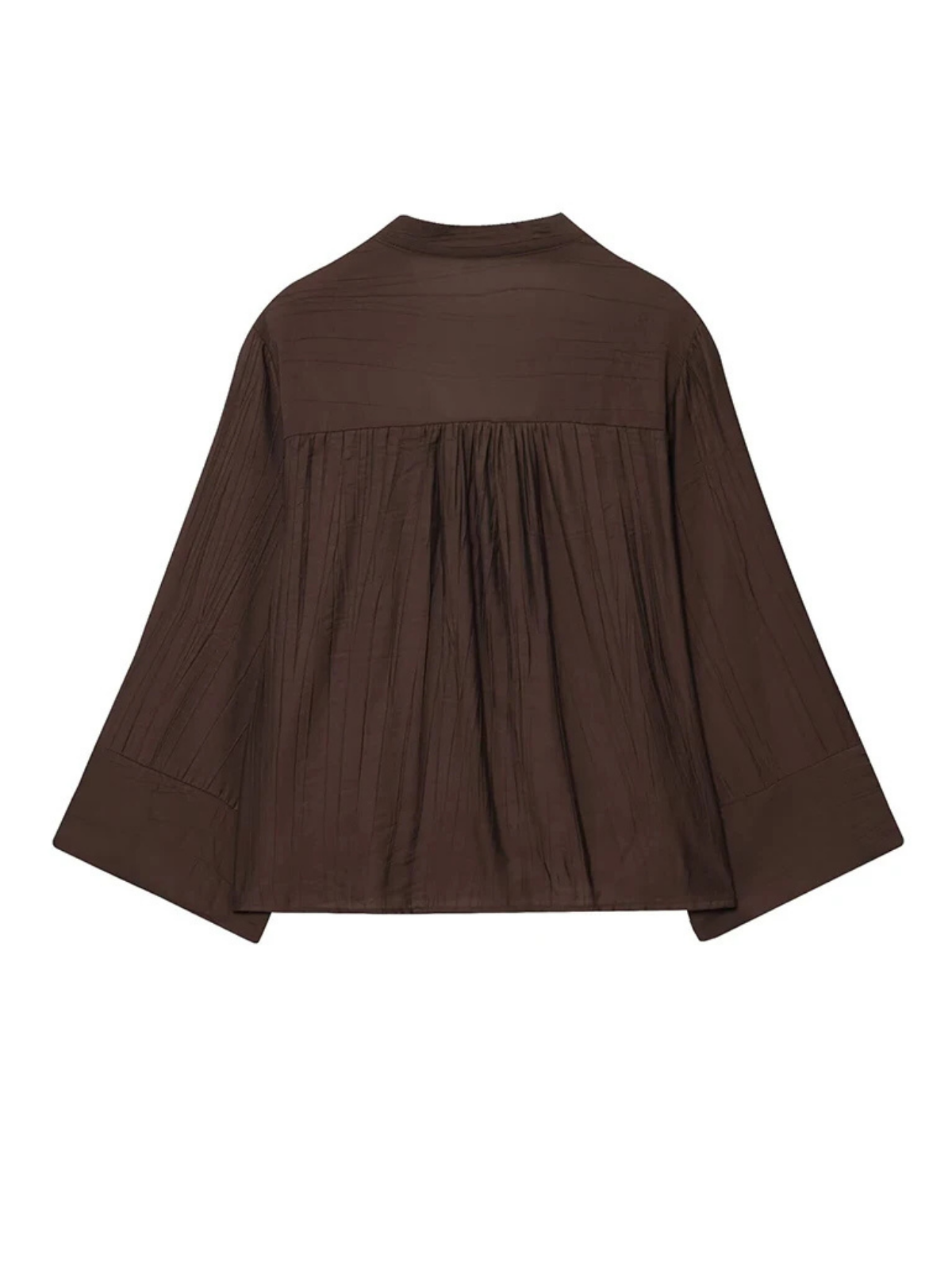 Blusa Abotonada con Cuello en V y Manga Ancha