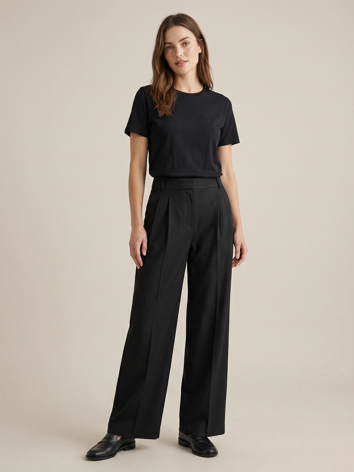 High-Rise Double-Pleat Wide-Leg Trousers