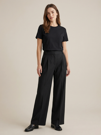 High-Rise Double-Pleat Wide-Leg Trousers