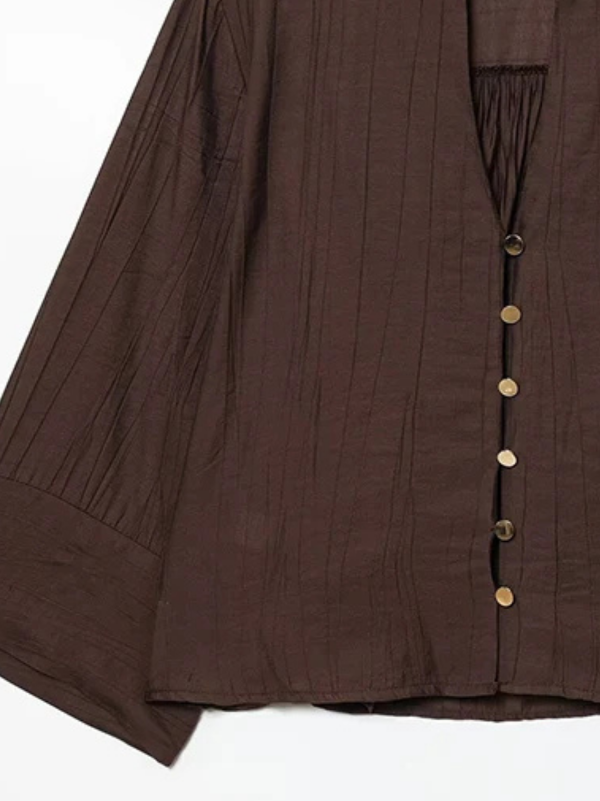 Blusa Abotonada con Cuello en V y Manga Ancha